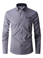 Chemise homme extensible boutonnée, six coloris, tailles 38 à 47, gris