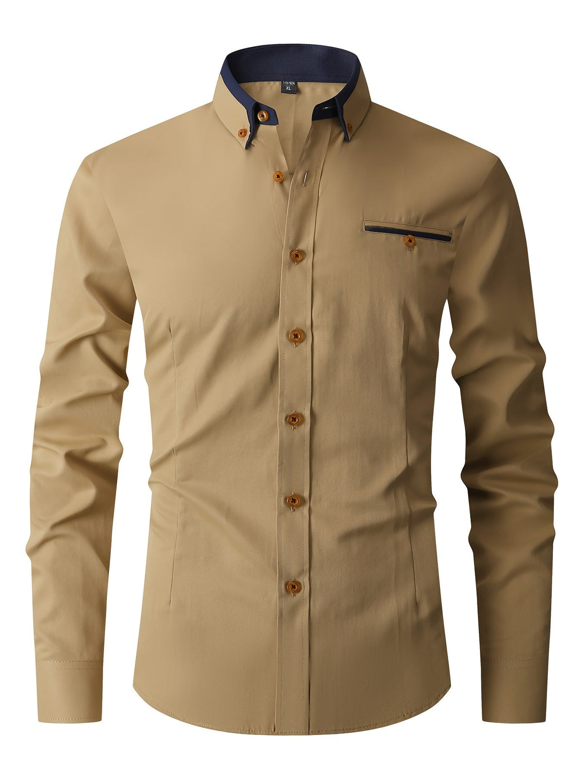 Chemise homme extensible boutonnée, six coloris, tailles 38 à 47, marron