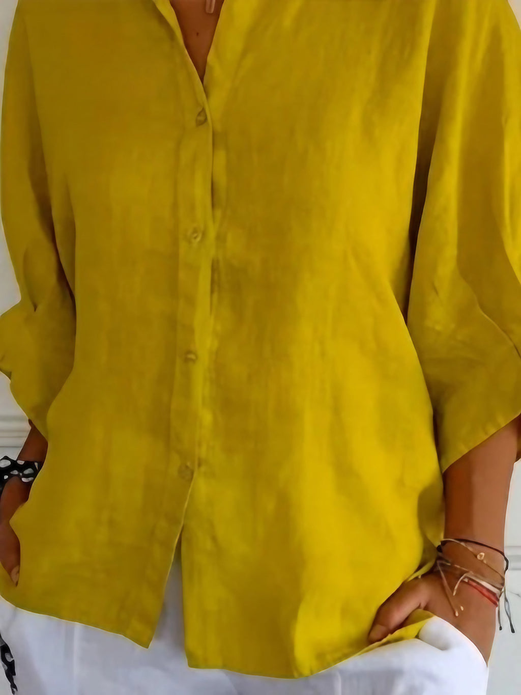 Chemisier femme ample à plis aux manches, neuf coloris, jaune