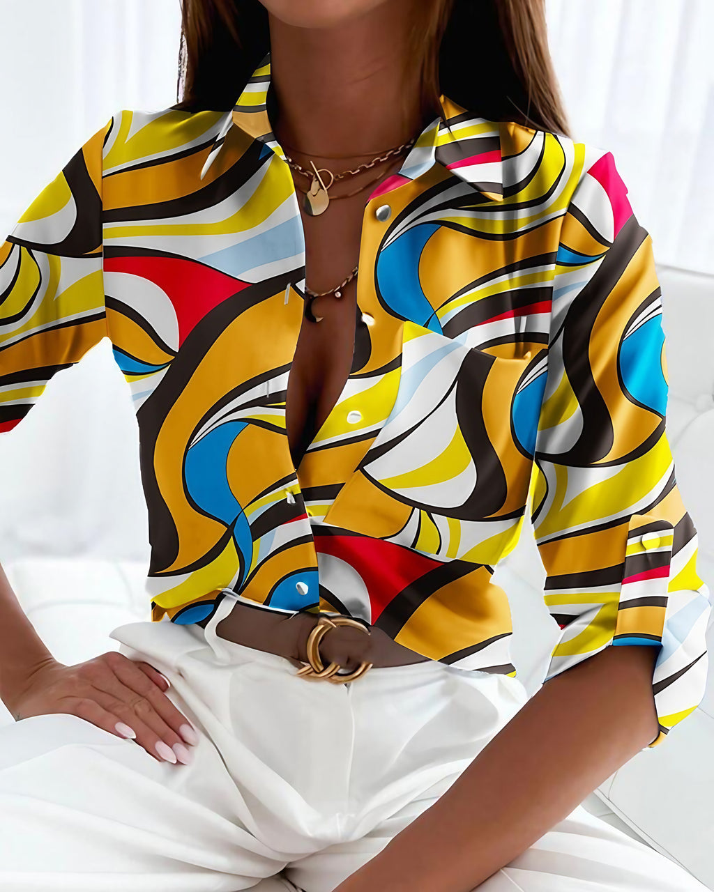 Blouse femme élégante, sept coloris aux tons naturels, jaune
