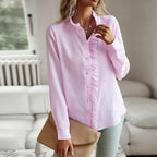Chemisier femme manches longues à col travaillé, quatre coloris, rose clair