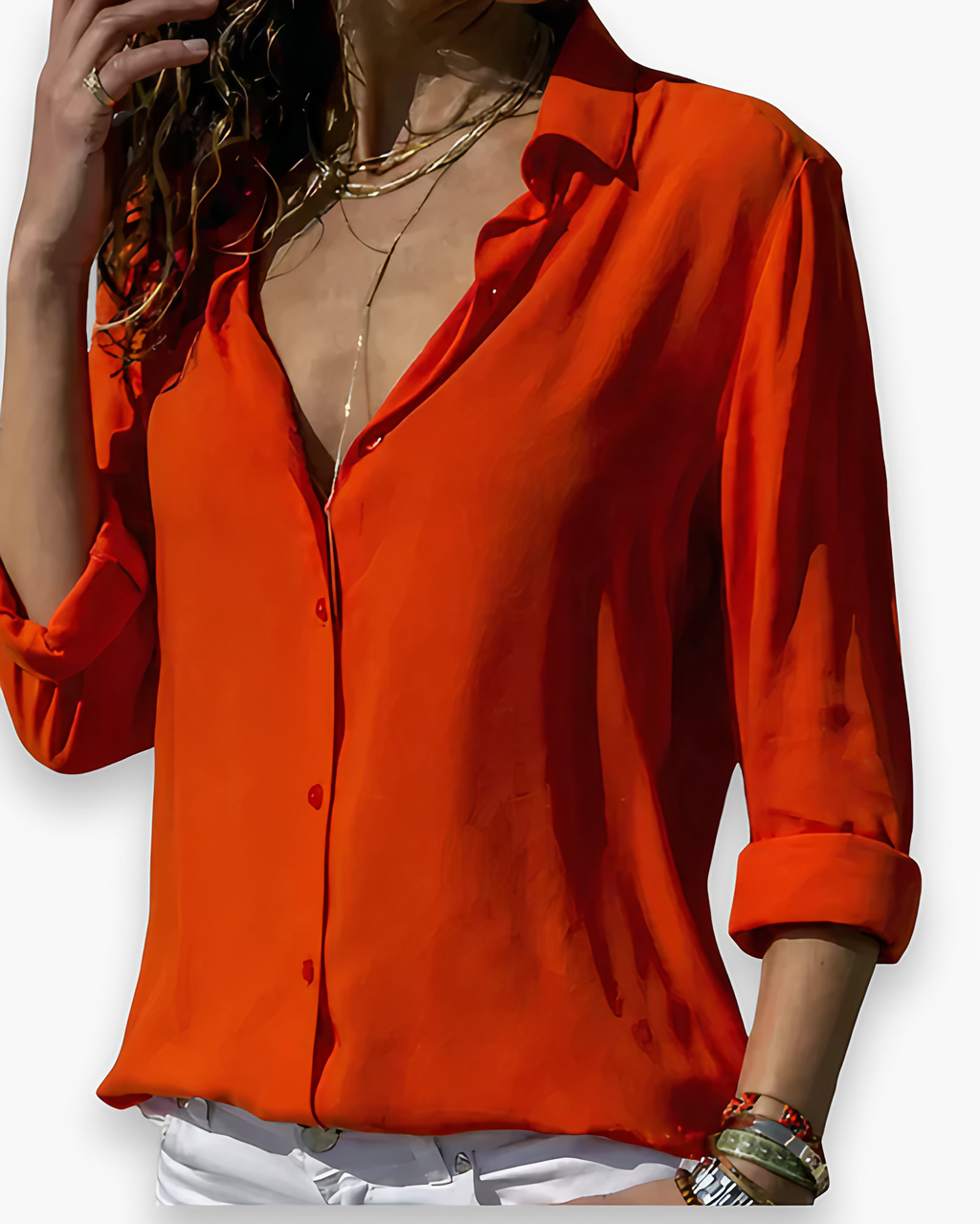 Chemisier femme manches longues, coupe ajustée, du S au 5XL, rouge