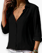 Chemisier femme manches longues, coupe ajustée, du S au 5XL, noir