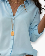 Chemisier femme manches longues, coupe ajustée, du S au 5XL, bleu clair