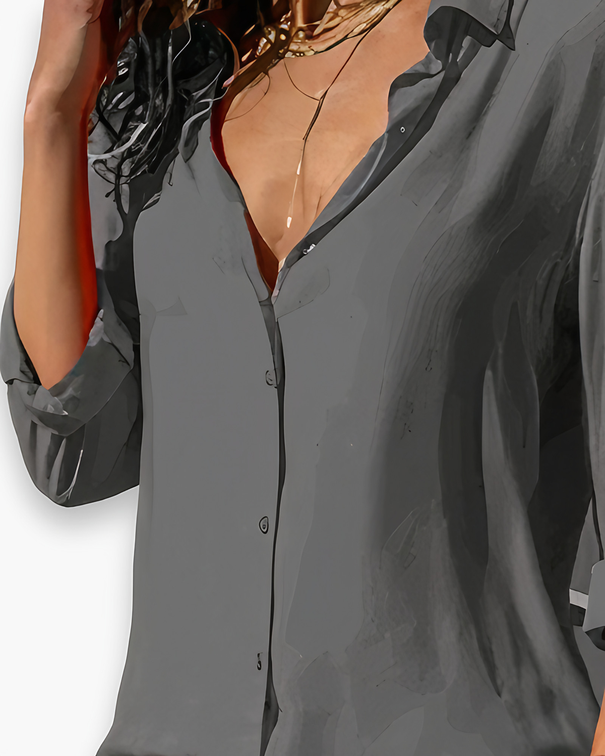 Chemisier femme manches longues, coupe ajustée, du S au 5XL, gris