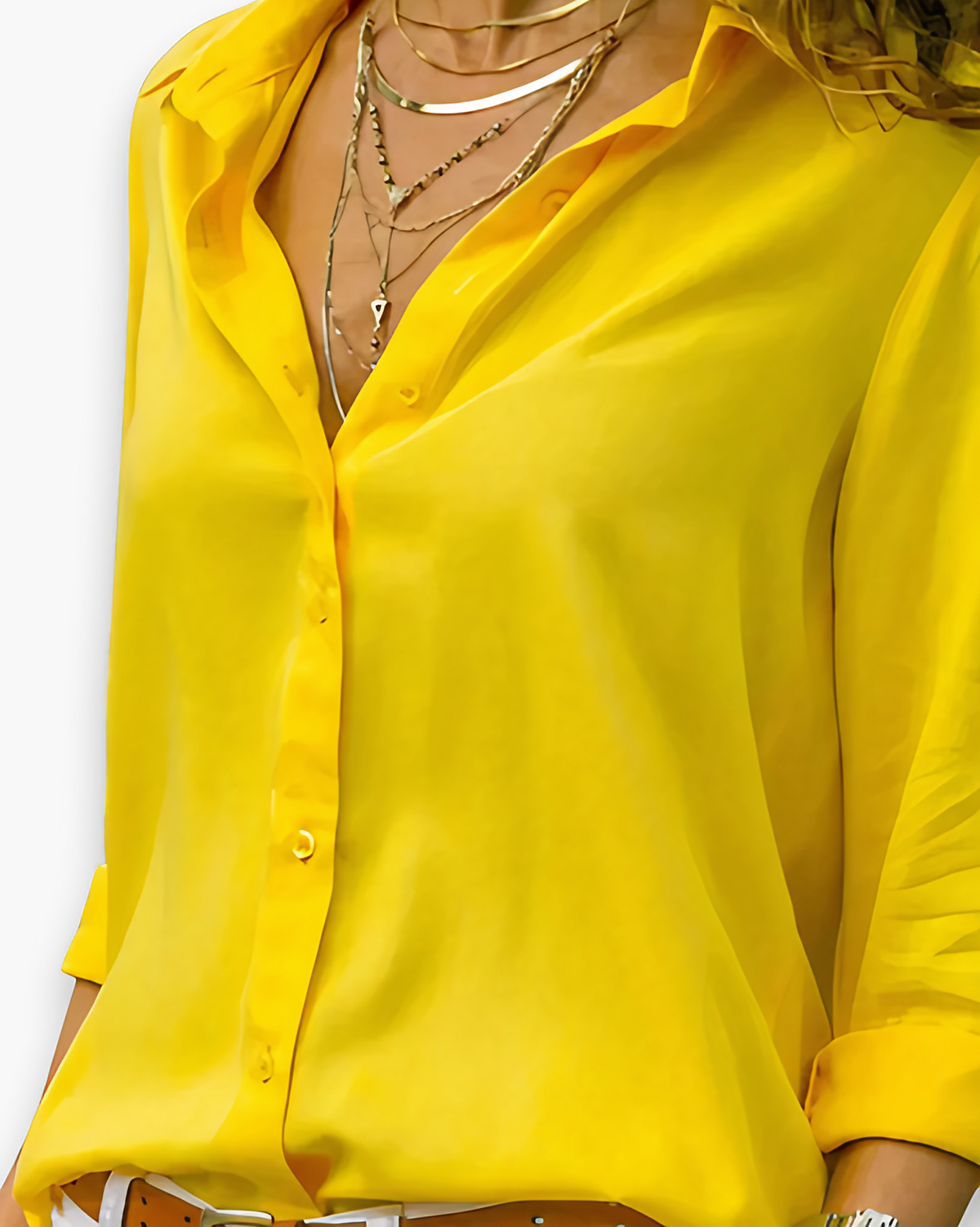 Chemisier femme manches longues, coupe ajustée, du S au 5XL, jaune