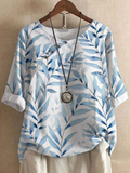 Chemisier femme à imprimé feuilles, coupe fluide, S au 5XL, blanc