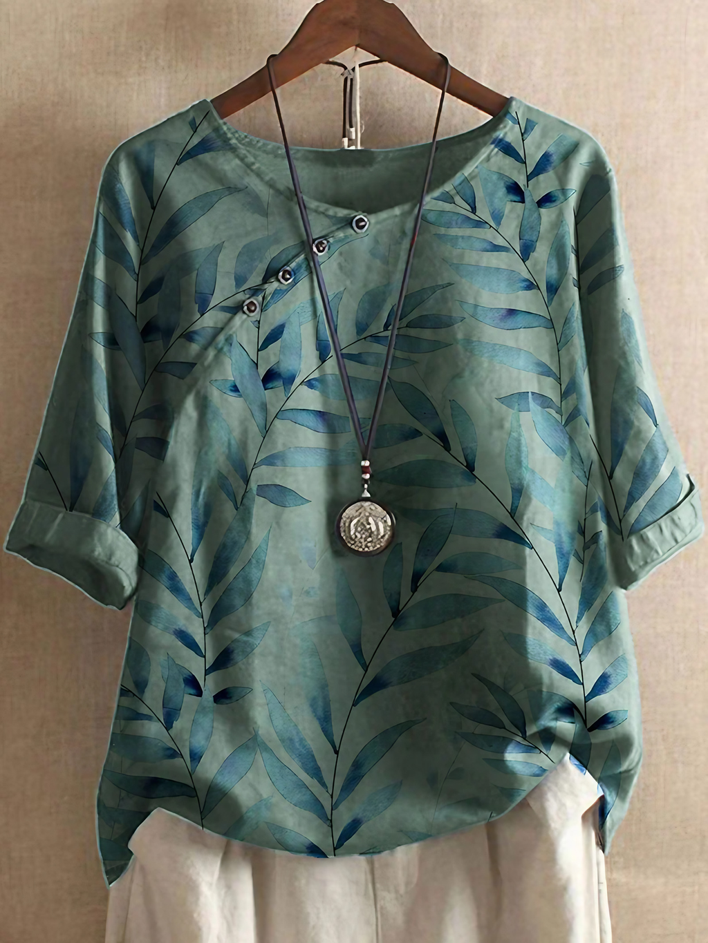 Chemisier femme à imprimé feuilles, coupe fluide, S au 5XL, vert
