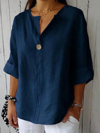 Chemisier femme col V, coupe décontractée, du S au 5XL, bleu marine