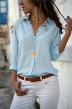 Chemisier femme coupe cintrée, six coloris, du S au 3XL, bleu