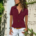 Chemisier femme col classique, manches longues, coupe ajustée, rouge vin