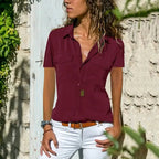 Chemisier femme col classique, manches longues, coupe ajustée, rouge vin
