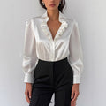 Chemisier blanc femme à volant devant, boutonné, du S au 2XL, blanc