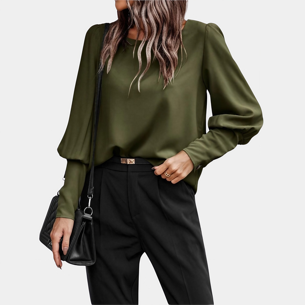 Chemisier femme à manches ballon longues, cinq coloris, vert militaire