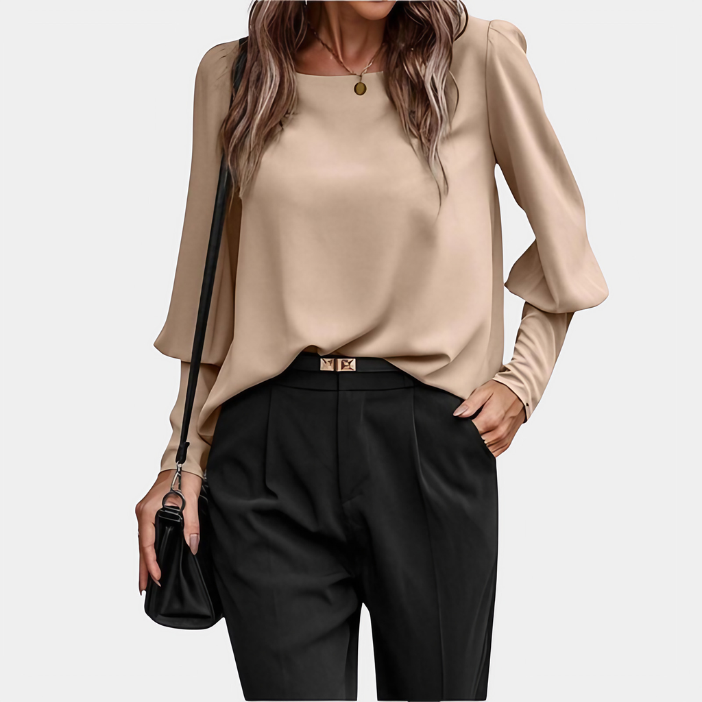 Chemisier femme à manches ballon longues, cinq coloris, beige