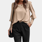 Chemisier femme à manches ballon longues, cinq coloris, beige