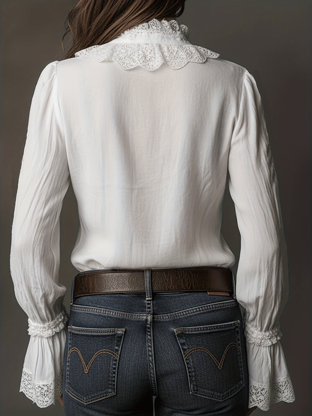 Chemisier blanc femme ample, appliqué de dentelle, du S au 2XL