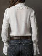 Chemisier blanc femme ample, appliqué de dentelle, du S au 2XL