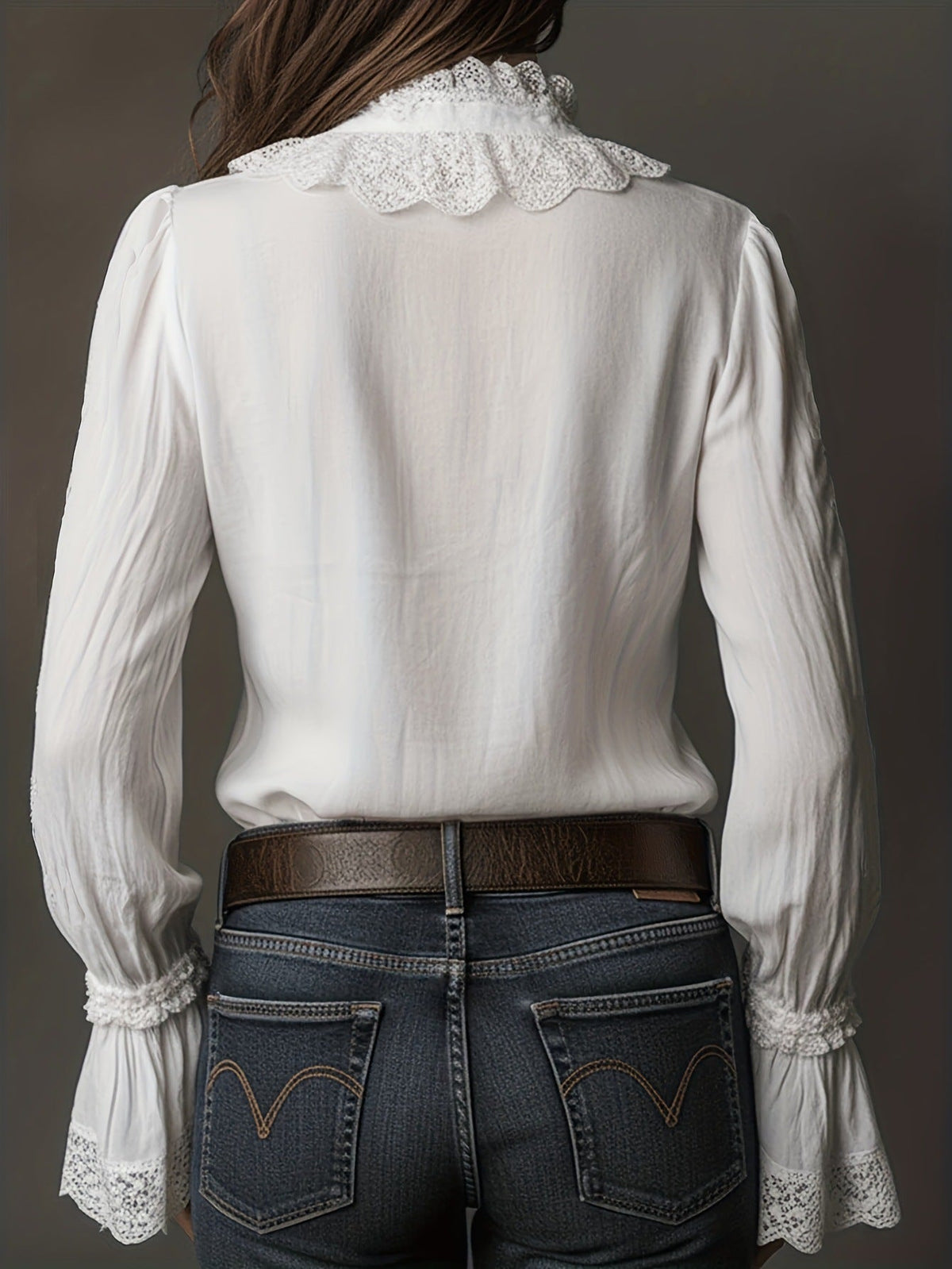 Chemisier blanc femme ample, appliqué de dentelle, du S au 2XL