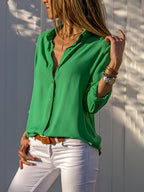 Chemisier femme col V à manches longues, sept coloris, vert