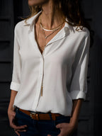 Chemisier femme col V à manches longues, sept coloris