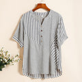 Chemisier rayé femme col V à manches courtes, coupe ample, gris