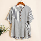 Chemisier rayé femme col V à manches courtes, coupe ample, gris