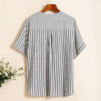 Chemisier rayé femme col V à manches courtes, coupe ample