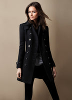 Manteau femme d'hiver à patte de boutonnage et poches, noir