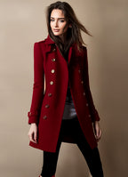 Manteau femme d'hiver à patte de boutonnage et poches, rouge