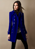 Manteau femme d'hiver à patte de boutonnage et poches, bleu