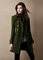 Manteau femme d'hiver à patte de boutonnage et poches, vert
