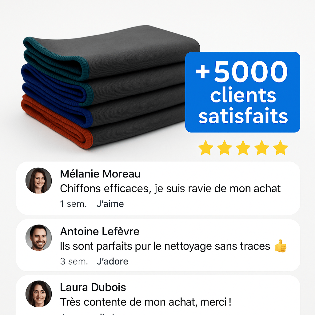 Chiffon en microfibre de carbone, quatre formats, quatre coloris