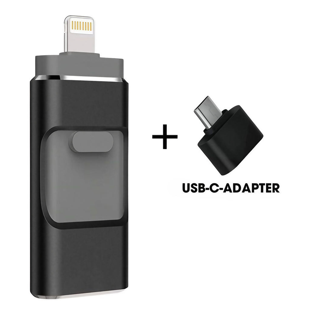 Clé USB à 4 connecteurs pour téléphone, tablette et ordinateur, noir