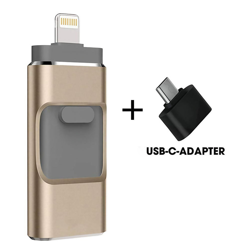 Clé USB à 4 connecteurs pour téléphone, tablette et ordinateur, doré