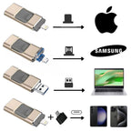 Clé USB à 4 connecteurs pour téléphone, tablette et ordinateur