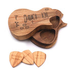 Médiators de guitare en bois gravés, coffret en forme de guitare