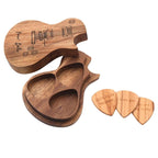 Médiators de guitare en bois gravés, coffret en forme de guitare