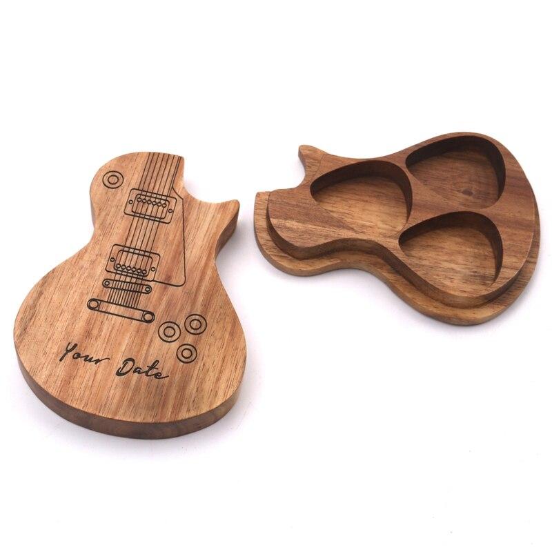 Médiators de guitare en bois gravés, coffret en forme de guitare