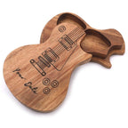 Médiators de guitare en bois gravés, coffret en forme de guitare