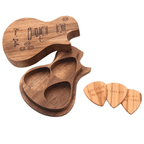 Médiators de guitare en bois gravés, coffret en forme de guitare