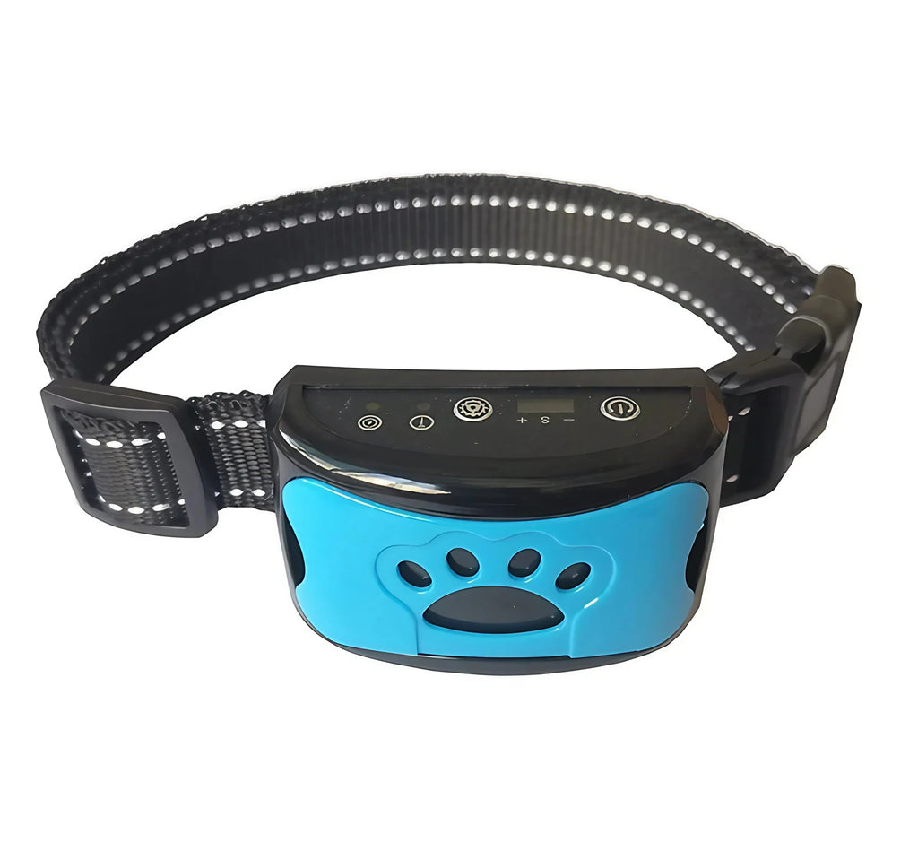 Collier anti-aboiement à vibration pour chien, rechargeable, bleu