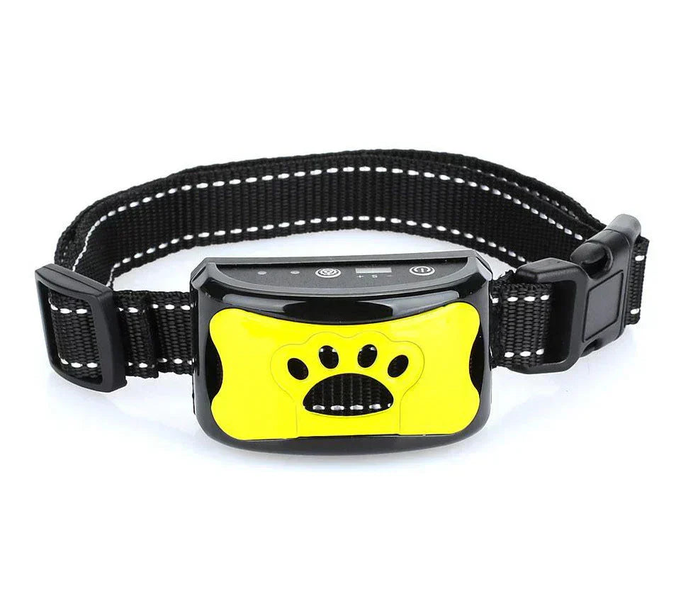 Collier anti-aboiement à vibration pour chien, rechargeable, jaune