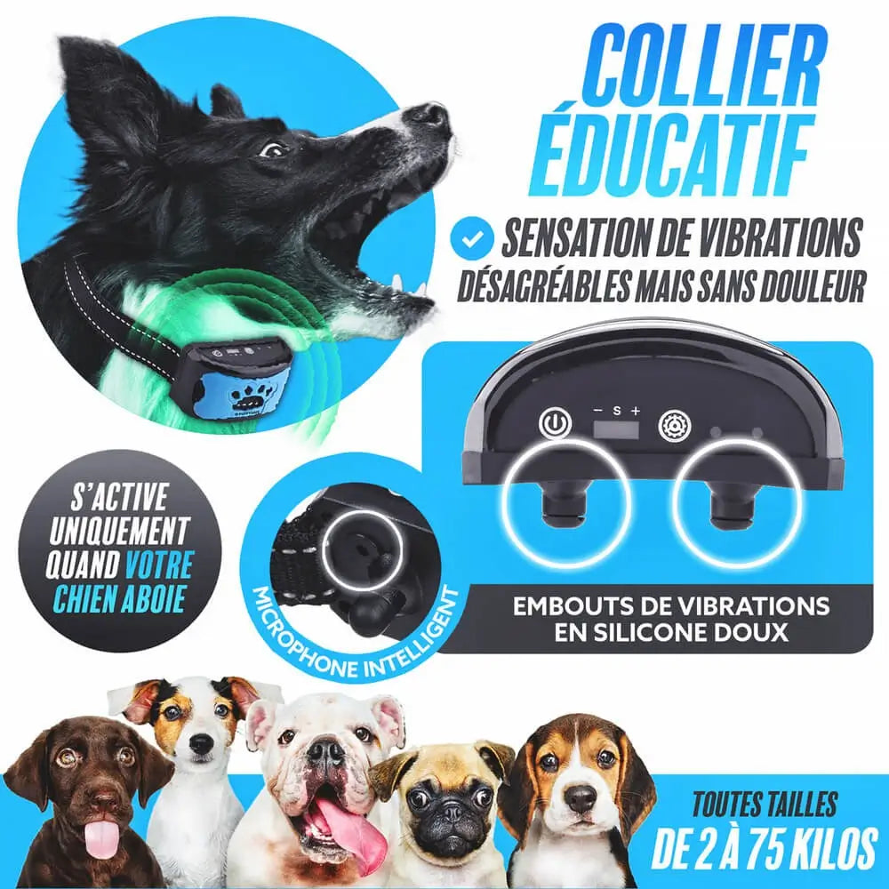Collier anti-aboiement à vibration pour chien, sans choc