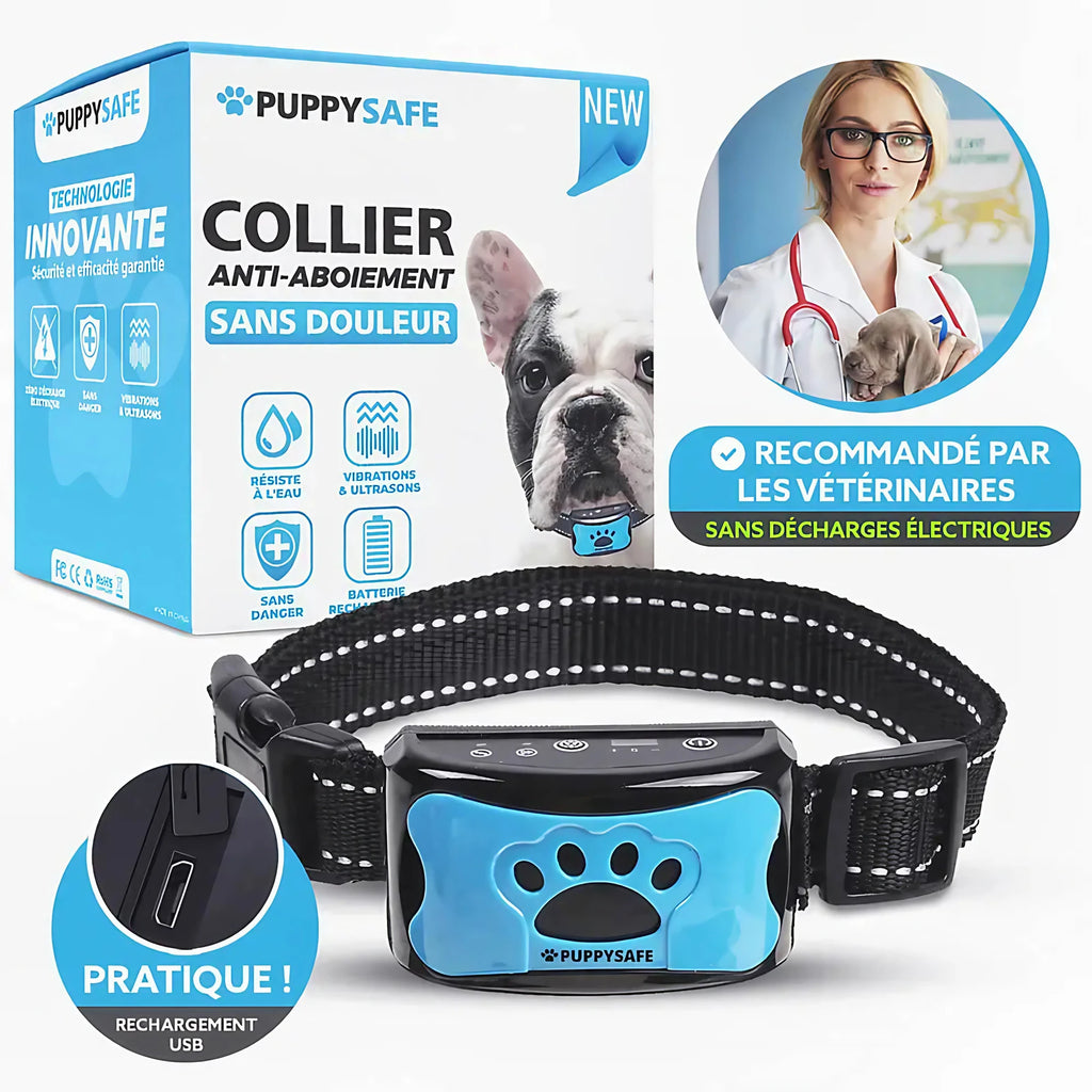 Collier anti-aboiement à vibration pour chien, sans choc, bleu