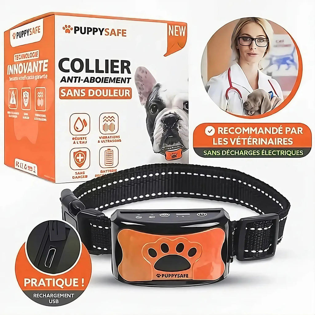 Collier anti-aboiement à vibration pour chien, sans choc, orange