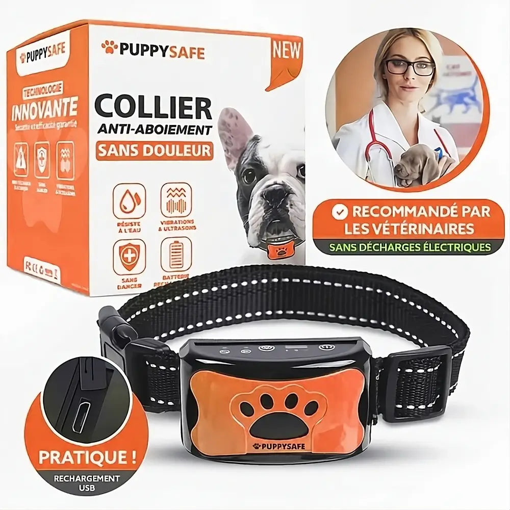 Collier anti-aboiement à vibration pour chien, sans choc, orange