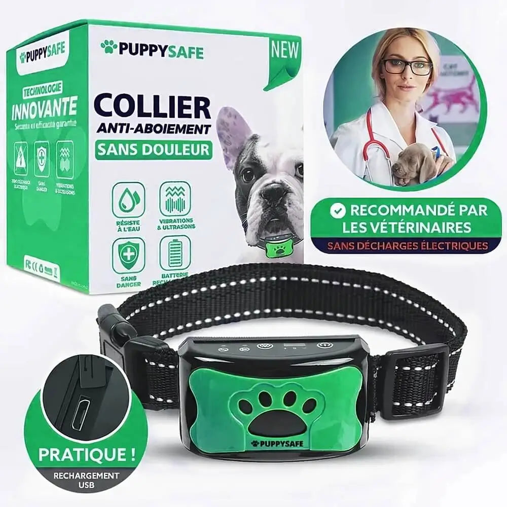 Collier anti-aboiement à vibration pour chien, sans choc, vert