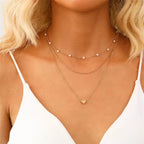 Collier femme trois rangs, pendentif cœur ou croix, doré ou argenté