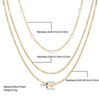 Collier femme trois rangs, pendentif cœur ou croix, doré ou argenté